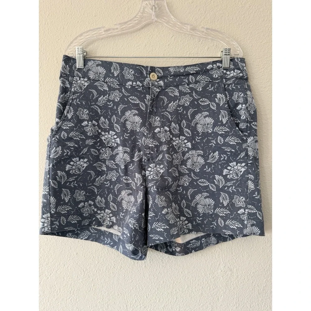 Jachs Girlfriend Blue Floral‎ Stretch Satin Chino Shorts Size Large Summer EUC
